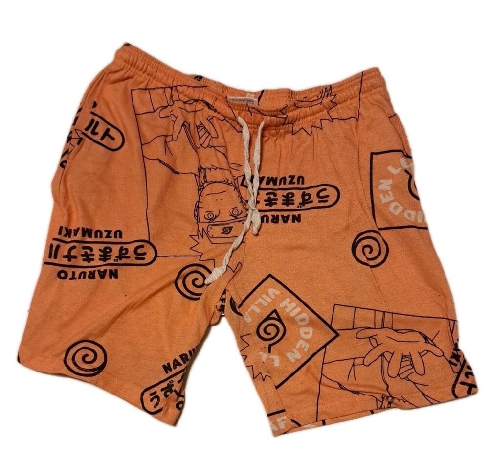 Naruto Uzumaki Men’s XL Orange Sleep Shorts Elastic Waist Tie 2 Pockets Anime